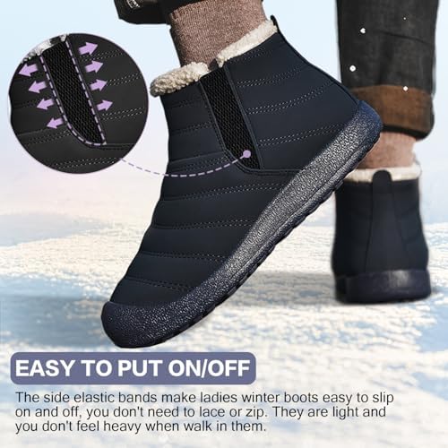 ZEENXIUYA Womens Snow Boots Comfortable Warm Fur Lined Winter Waterproof Flat Lace-Up Ankle Boots Outdoor Winter Booties
