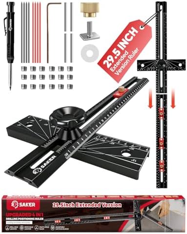 Saker 4-in-1 Scriber Marking Line Ruler, 29.5in Spliceable Extended T Square with Pencil, Precision Line Drawing & Drilling Positioning Tool, Cabinet Hardware Jig with Angle Adjustment for Woodworking