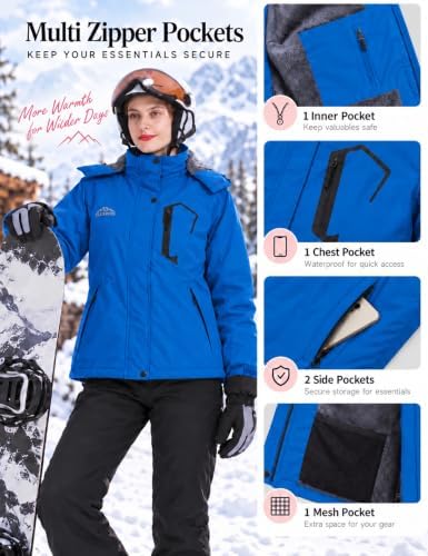 ELLSWOS Womens Winter Coats Waterproof Ski Jacket Warm Snow Raincoat