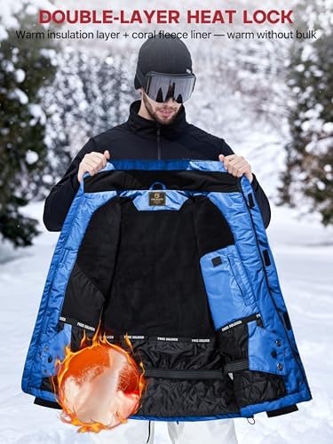 FREE SOLDIER Men's Winter Ski Snow Jacket Warm Fleece Lined Coats