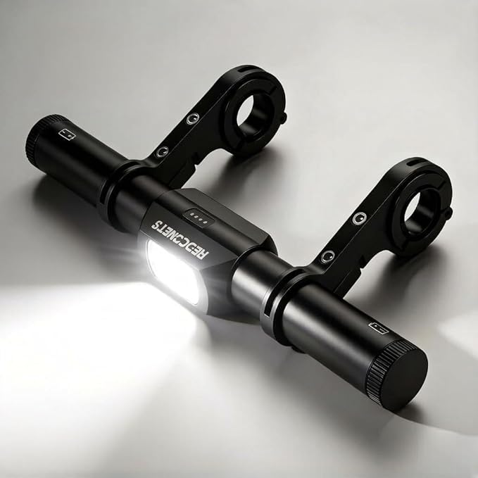 Redcomet Bike Handlebar Extender with Rechargeable Headlight, 800 Lumens USB Bike Light, 9.05" Aluminum Alloy Waterproof Bicycle Extension Bracket Accessories for Bicycle, E-Scooter