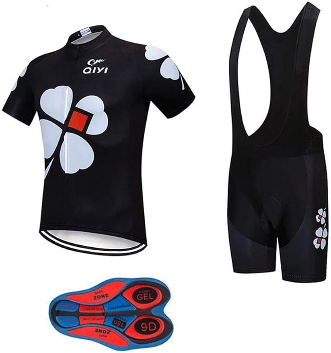 Men's Quick-Dry Cycling Jersey Set Road Bike Bicycle Shirt + Bib Shorts with 9D Gel Pad MTB Riding Clothing Kit