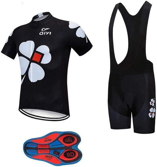 Men's Quick-Dry Cycling Jersey Set Road Bike Bicycle Shirt + Bib Shorts with 9D Gel Pad MTB Riding Clothing Kit
