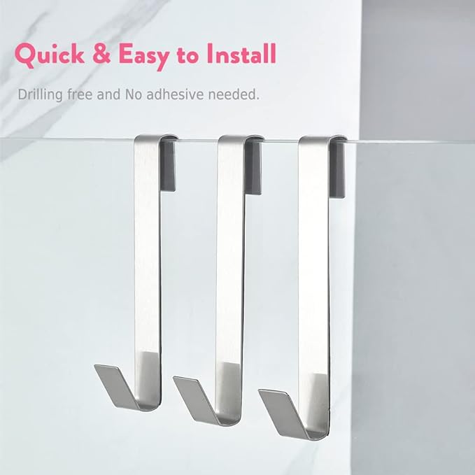 Extended Shower Door Hooks 6.5 Inch,Over Shower Door Hook for Bathroom,Towel Hooks, Suit for Frameless Glass Shower Door 0.39" (10 mm) Stainless Steel Brushed, 3 Pack