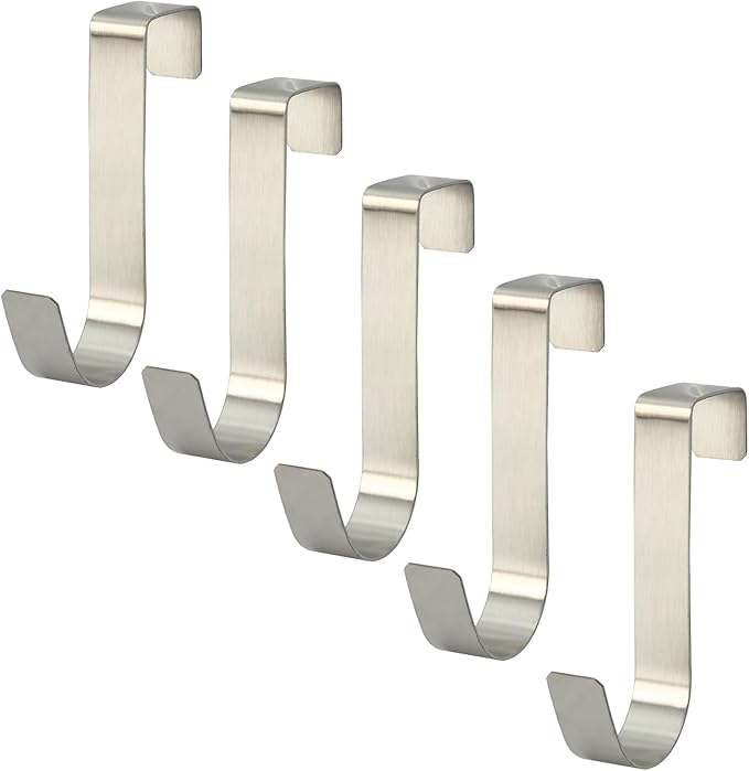 eywlwaar Over The Cabinet Door Single Hooks 5 Pack (Silver)