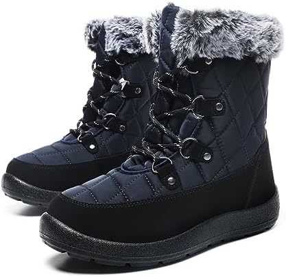 ZEENXIUYA Womens Snow Boots Comfortable Warm Fur Lined Winter Waterproof Flat Lace-Up Ankle Boots Outdoor Winter Booties