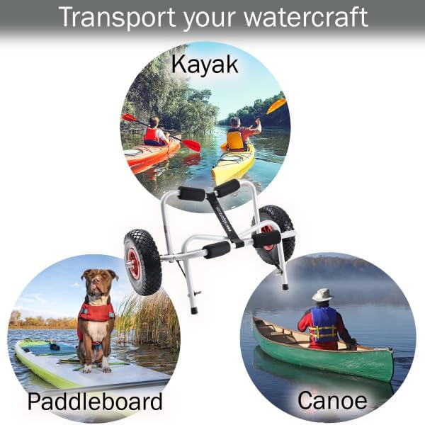 Kayak Cart - Canoe Dolly with Airless Tires, Aluminum Frame, and 140lb Capacity for Transporting Jon Boats, Paddleboards, SUP by Rad Sportz (White)