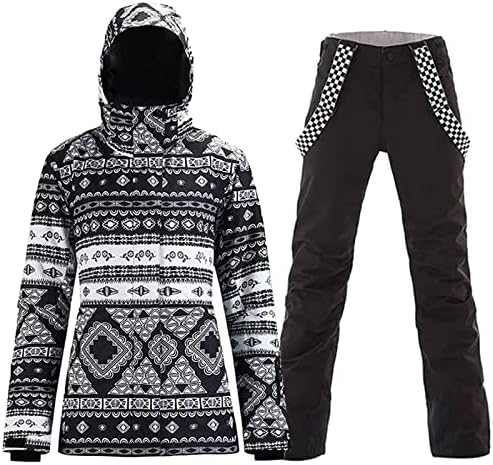HOTIAN Women's 2 Piece Ski Jackets and Pants Set Skisuit Colorful Waterproof Windproof Insulated Snowsuit Snowboarding Coat