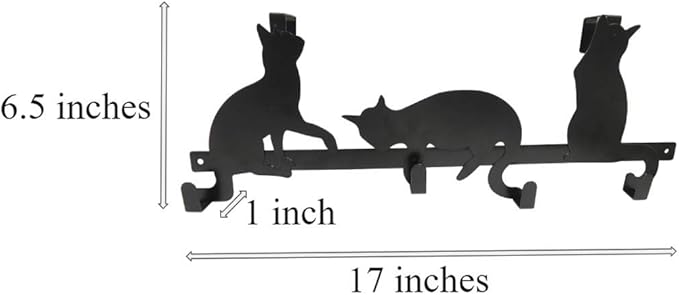 Evelots Over The Door 4 Hook Towel/Coat Rack Hanger Organizer, Kitty Cat Design-Easy No Tool Installation-Black Iron-Holds 20 lbs.