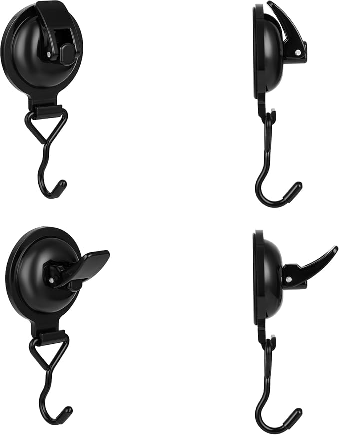 Heavy Duty Vacuum Wreath Cup Adhesive Hook,Hanging 13 lbs Robe Towel Hooks, Easy to Install and Remove, Super Suction for Kitchen， Bathroom and Restroom (Shiny Black, 2Pack)