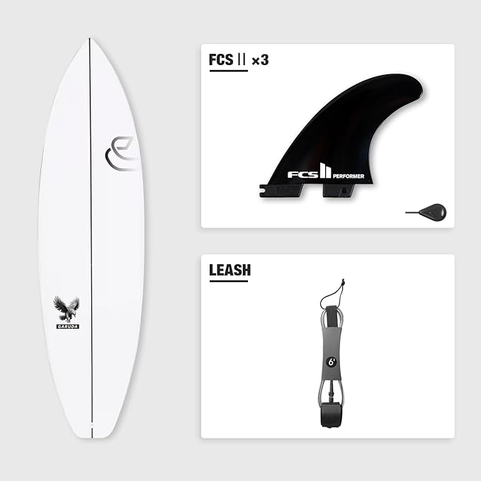 5'8''/6'1" Shortboard 900 FRP with Fin Set and Leash High-Performance Epoxy Surfboard with Wood Stringer, EPS Core, and Carbon Lath