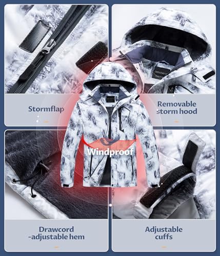 Men's Mountain Waterproof Ski Jacket - Windproof Snowboarding Warm Winter Coat Raincoat