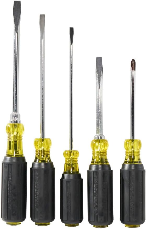 Klein Tools 85075 Screwdriver Set, Made in USA, Slotted and Phillips Screwdrivers with Cushion-Grip Handles and Tip-Ident, 5-Piece