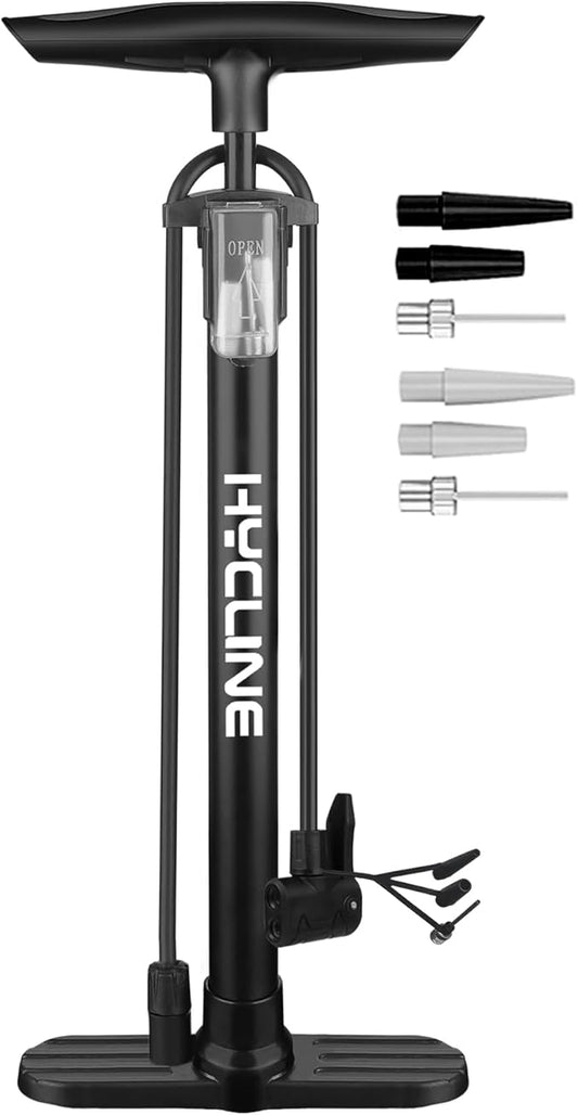 Hycline Bike Floor Pump: Bicycle Tire Pump 160 PSI with Schrader & Presta Valve - High Pressure Air Pumps for Road MTB BMX Hybrid Bikes Tires, Balls, Inflatables