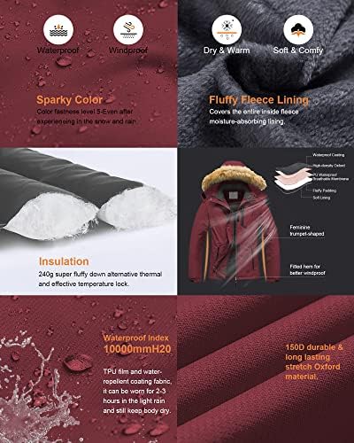 Pursky Women's Waterproof Ski Jacket Winter Snow Coats Fur Hooded Raincoat Parka