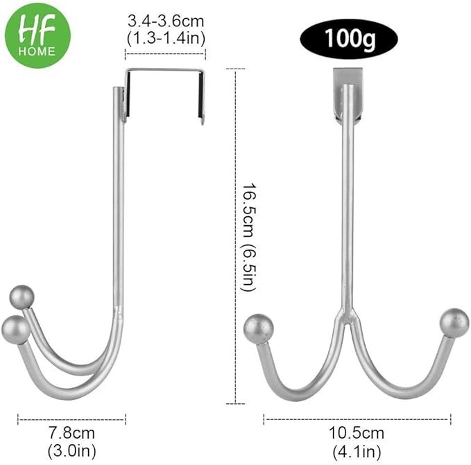 HFHOME 2Packs Over The Door Double Hanger Hooks, Metal Twin Hooks Organizer for Hanging Coats, Hats, Robes, Towels- Silver