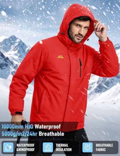 MAGCOMSEN Men's Winter Ski Jacket Waterproof Snow Fleece Lined Warm Coats