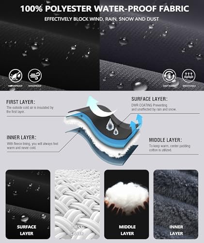 Mens Winter Jackets Waterproof Warm Fleece Ski Jacket with Hood Thermal Windproof Coat Zip Pockets