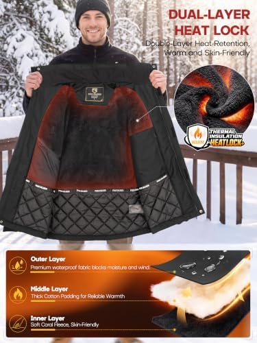 FREE SOLDIER Men's Winter Ski Snow Jacket Warm Fleece Lined Coats
