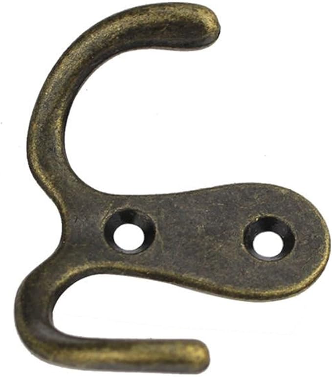 2 Pcs Double Prong Robe Hooks, Dual Coat Hooks Wall Mounted Hanging Clothes for Bathroom Bedroom Door Wall Retro Metal Cloth Hanger Double Coat Hooks with 4 Screws (Vintage)