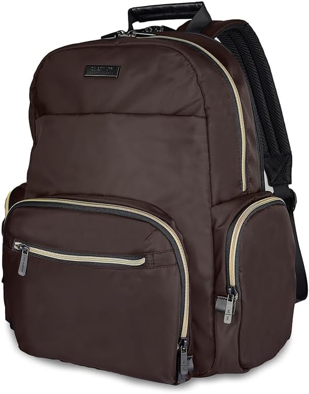 Kenneth Cole REACTION マディソン スクエア 軽量 ハードサイド シェブロン 拡張可能 スピナーラゲッジ チョコレートブラウン 2点セット (20インチ 機内持ち込み + ソフィー バックパック)