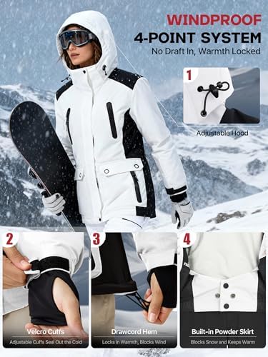 FREE SOLDIER Women's Waterproof Ski Snow Jacket Warm Fleece Lined Winter Rain Jacket with Hood Fully Taped Seams