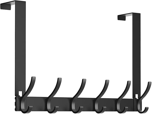 Over The Door Hooks - NO Nail Door Hanger Hook,NO Assembly REQUIERDE Coat Rack on Door with 12 Hooks,Over The Door Towel Racks for Bathroom,Bedroom,Kitchen,Hanging Towels,Coats (Black)