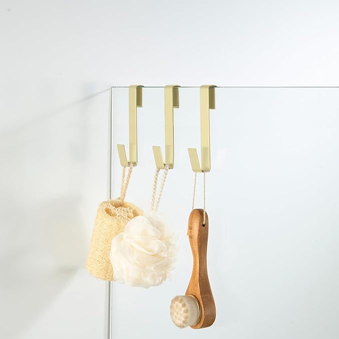Extended Shower Hooks 6.5 in, Towel Hook, Over Glass Door Hook for Bathroom, Suits Frameless Glass Shower Door 0.39" (10 mm) Stainless Steel Gold, 3 Pack