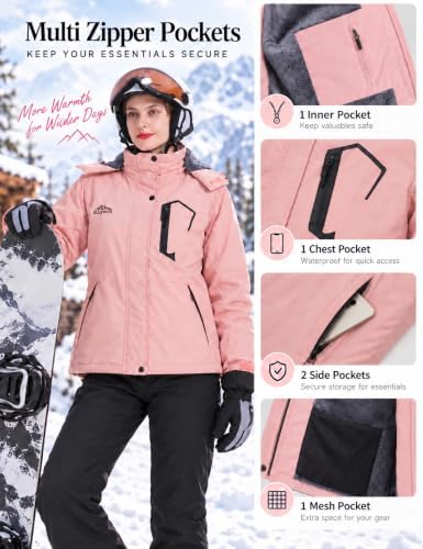 ELLSWOS Womens Winter Coats Waterproof Ski Jacket Warm Snow Raincoat