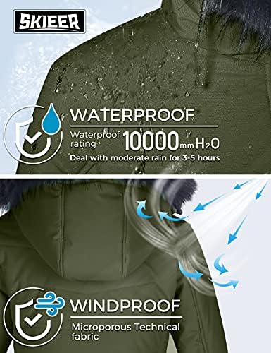 Women's Ski Jacket Waterproof Warm Puffer Thick Hooded Winter Coat
