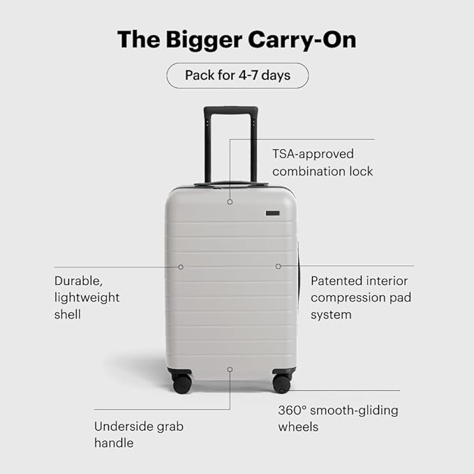 Away Bigger Carry-On Luggage、軽量ハードサイド大型スーツケース、スピナーホイール、TSAロック、航空会社承認済み、クラウドグレー
