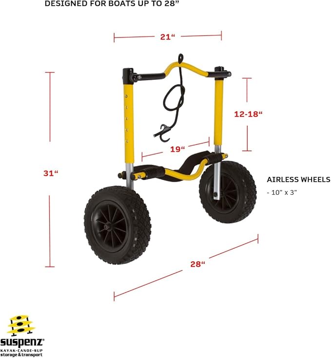 Suspenz Kayak Canoe Transport Cart, XL END Carrier Trolley with Airless Wheels, Yellow (22-0099)