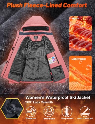 MAGCOMSEN Women's Winter Coats Waterproof Ski Snow Warm Fleece Lined Jacket