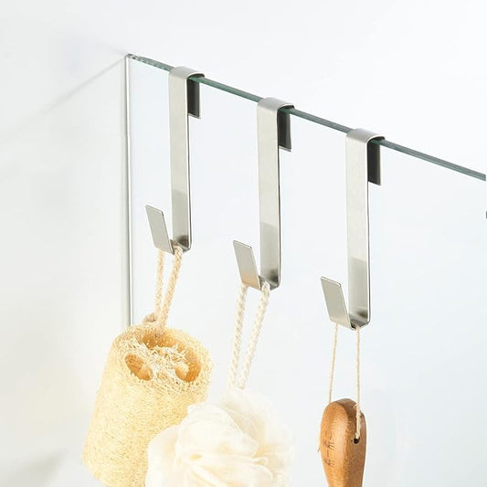 Extended Shower Door Hooks 6.5 Inch,Over Shower Door Hook for Bathroom,Towel Hooks, Suit for Frameless Glass Shower Door 0.39" (10 mm) Stainless Steel Brushed, 3 Pack