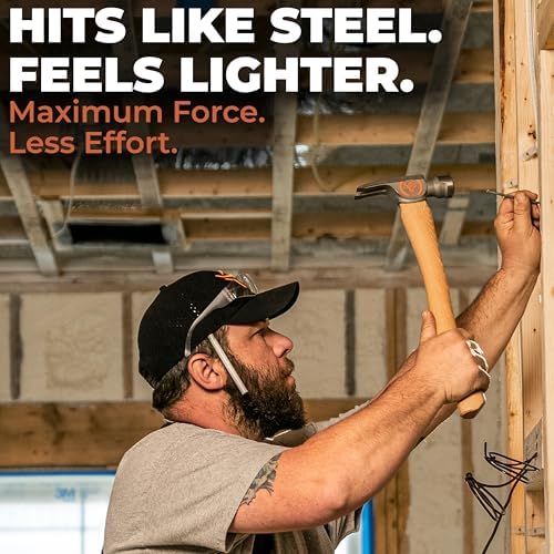 14oz Titanium Framing Hammer - Lightens Your Toolbelt - 45% Lighter Than Steel - 14.5" Hickory Handle for Framing & Carpentry - Lifetime Warranty - 5% Donated To Help Farmers