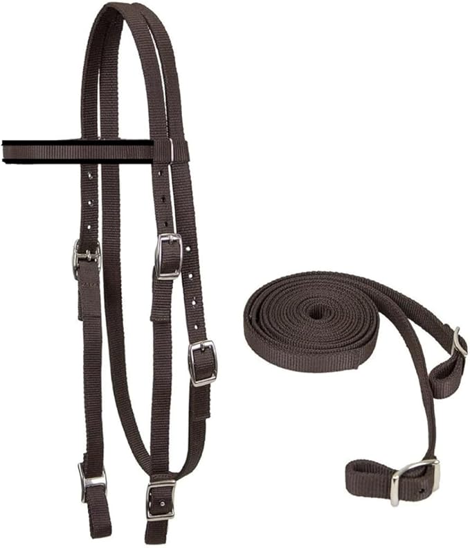 Tahoe Tack Plain Double Layer Nylon Headstall with Reins