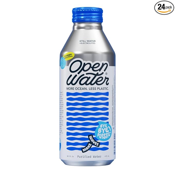Open Water Still 16oz bottles (2 cases, 24 bottles) - Sustainable Aluminum Bottled Still Water With Electrolytes - 7.0 pH Balanced BPA-Free Ultra-Purified Water