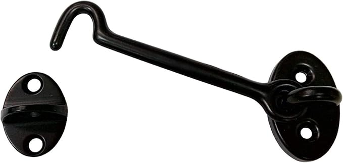 QCAA Heavier Duty Brass Door Hook Latch & Eye, 4", Matte Black, Made in Taiwan, 1 Pack