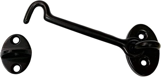 QCAA Heavier Duty Brass Door Hook Latch & Eye, 4", Matte Black, Made in Taiwan, 1 Pack