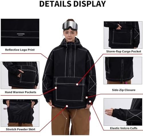 SNOWVERB Loose Fit Snowboard Insulated Ski Jacket Snow Coat for Mens Womens