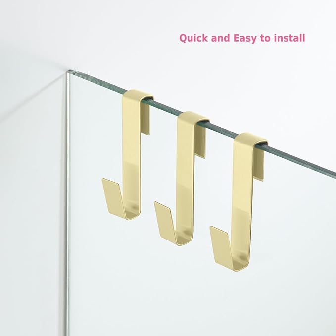Shower Door Hooks,Towel Hook, Over Glass Door Hook for Bathroom, Suit for Frameless Glass Shower Door 0.39" (10 mm) Stainless Steel Gold, 3 Pack