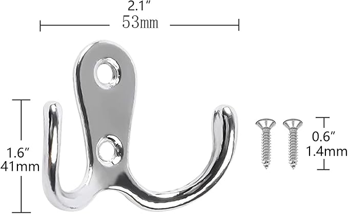2 Pcs Double Prong Robe Hooks, Dual Coat Hooks Wall Mounted Hanging Clothes for Bathroom Bedroom Door Wall Retro Metal Cloth Hanger Double Coat Hooks with 4 Screws (Sliver)