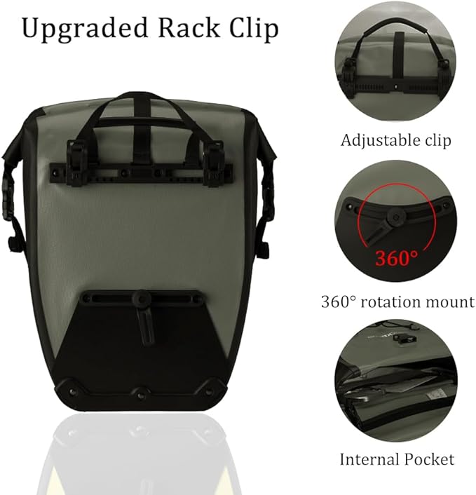 ROCKBROS Bike Panniers Waterproof Bike Rear Rack Bag Max 30L Large Capacity Bike Rear Panniers for Cycling Traveling Commuting (Green*1)