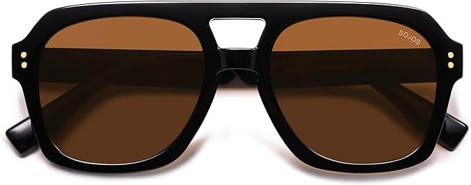 SOJOS Retro Thick Polarized Aviator Sunglasses for Women Men, Large Trendy Bold Square Pilot Shades SJ2385