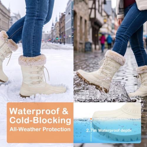 STQ Womens Winter Snow Boots, Waterproof Insulated Mid-Calf Duck Boots