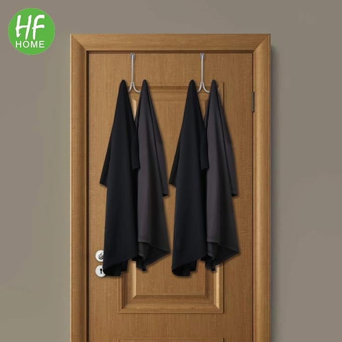 HFHOME 4Packs Over The Door Double Hanger Hooks, Metal Twin Hooks Organizer for Hanging Coats, Hats, Robes, Towels- Silver