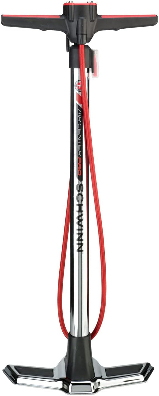 Schwinn Air Center Series or Basic Floor Pump, for a Range of Bikes, 100, 120 or 160 PSI, Soft Grip Handle, Dual Head for Schrader and Presta Valves, Manual Air Pump