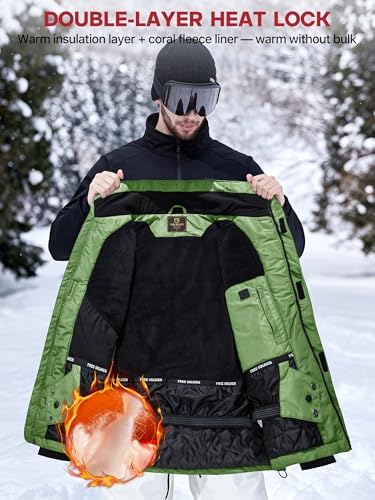 FREE SOLDIER Men's Winter Ski Snow Jacket Warm Fleece Lined Coats