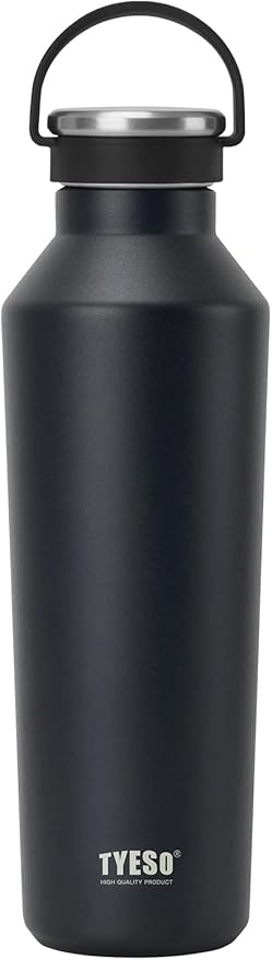 TYESO Stainless Steel Vacuum Insulated Water Bottle, Insulated Water Bottle with Soft Silicone Carry Handle (BLACK, 17 OZ)