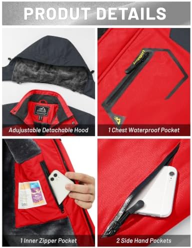 MAGCOMSEN Men's Winter Coats Water Resistant Ski Snow Jacket Warm Fleece Jacket Parka Raincoats With Hood Multi-Pockets